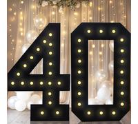 4FT Marquee Light Up Numbers, Black Giant Marquee Number Big Mosaic Number for 40th Birthday Party Decorations Backdrop 40 Anniversary Decor, Pre-Cut Frame Large Number 40