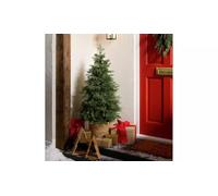 4ft Potted Conifer Artificial Christmas Tree, Green Festive Tree with Woven Basket