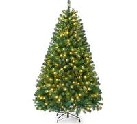 4FT Pre-Lit Artificial Christmas Tree with 120 LED Lights 320 Branch Tips Green Xmas Trees Bushy Christmas Tree Fake Pine Tree with Metal Stand Easy to Assemble 4 Foot Artificial Tree for Christmas