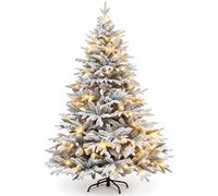 4ft Pre-Lit Snow Flocked Christmas Tree with LED Lights 320 Branch PE+PVC Mixed Tips Xmas Trees Bushy Artificial Lapland Fir Christmas Tree Fake Pine Tree with Metal Stand Easy to Assemble 120cm