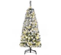 4FT Prelit Artificial Snow Flocked Christmas Tree with Warm White LED Light