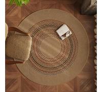 4ft Round Rug Washable - Tribal Geometric Circle Rug in Terracotta & Blue, Plush Velvet Touch Boho Carpet for Under Dining Table, Lounge, Entryway, Low Pile(Brown,200cm/6.5ft)