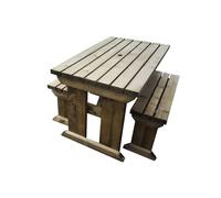 (4ft, Rustic Brown) Garden Picnic Table and Benches Set YEWS Compact - Space Saving Furniture for Small Spaces - Handmade Furniture in The UK