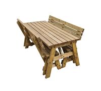(4ft, Rustic Brown) Picnic Table and Bench Set Garden Furniture, Victoria Compact With Backrest