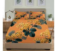 4ft Small Double Bed 3 Piece Fitted Sheets Set 48x75 inch & 30cm Deep Pockets Watercolor Floral Pattern Hypoallergenic Brushed Microfiber Fitted Sheet Orange Color Soft and Skin Friendly Bedding Sets