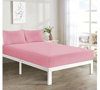 4ft Small Double Fitted Bed Sheet - 25cm Deep - Easy Care Non Iron Fitted Mattress Cover for Bedrooms, Guest Beds & Three-Quarter Beds (Pink)