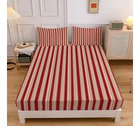 4FT-Small Double Fitted Sheet 120x190cm with 2 Pillowcases, Red, Brushed Microfiber Ultra Soft 4FT-Small Double Bed Sheets,Breathable 30 cm Deep Retro Stripes Classic Vertical Stripes Fitted Sheets