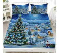 4ft Small Double Fitted Sheet 48x75 inch, Winter Christmas Igloo Soft & Quality Hypoallergenic Microfibre Bedding, 12"/30cm Deep Pocket Sheet, Light Blue Fitted Bed Sheet Sets for Children