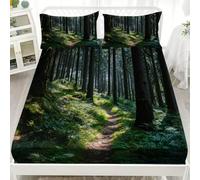 4ft Small Double Fitted Sheet Set 48x75 inch Nature Jungle Landscape Soft Microfibre Bedding Sets Deep Pocket 30 cm Landscape Fitted Sheet Resistant, Easy Care with 2 Pillowcases