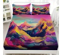 4ft Small Double Fitted Sheets 48x75 inch - 30cm Deep Pocket Fitted Bed Sheet - Abstract Artistic Mountain Pattern Soft Brushed Microfibre Bedding, Colorful Wrinkle & Shrink Resistant Bottomsheet
