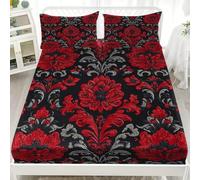 4ft Small Double Fitted Sheets 48x75 inch - 30cm Deep Pocket Fitted Bed Sheet - Black Soft Brushed Microfibre Bedding, European Gorgeous Patterns Wrinkle & Shrink Resistant Bottomsheet