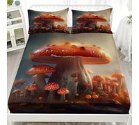 4ft Small Double Fitted Sheets 48x75 inch - 30cm Deep Pocket Fitted Bed Sheet - Fantasy Mushrooms Forest Soft Brushed Microfibre Bedding, Plant Wrinkle & Shrink Resistant Bottomsheet