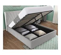 (4ft Small Double, Light Grey) Velvet Ottoman Bed Frame With Storage