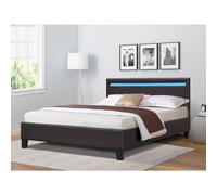 (4ft Small Double, No Mattress) Brown Faux Leather Modern Bed Frame With LED 3ft 4ft 4ft6 5ft
