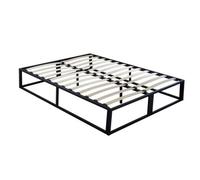 4Ft Small Double Platform Bed Slatted Support Contemporary Black Metal Frame