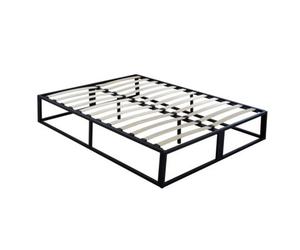 4Ft Small Double Platform Bed Slatted Support Contemporary Black Metal Frame