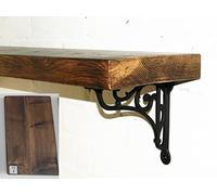 4ft Solid Wood Floating Shelf - Tudor Oak with Durable Cast Iron Brackets for Stylish Home Decor Wall-Mounted Storage Rustic Design Perfect for Living Room & Kitchen