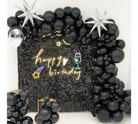 4FT x 6FT Black Shimmer Wall Backdrop,Shiny Sequins,24PCS Sequins Backdrop Decoration Panels, Glitter Bling Photo Background Decorations for Birthday Party Wedding Engagement Anniversary Graduation