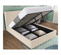 (4ft6 Double, Beige) Velvet Ottoman Bed Frame With Storage