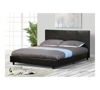 (4ft6 Double, Black) Easton Faux Leather Bed Frame with Lucy Mattress
