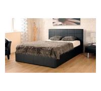 (4ft6 Double, Black) Ezra Faux Leather Ottoman Storage Bed with Kerri Mattress