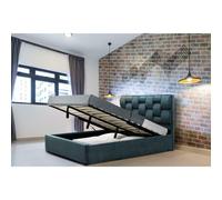 (4ft6 Double, Blue) Wellington PLush Velvet Ottoman Fabric Bed Frame