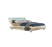 (4ft6 Double, Cream) Elias LED Crushed Velvet Bed Frame with Amelia Mattress