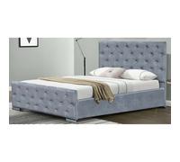 (4ft6 Double, Grey) Palma Crushed Velvet Diamante Chesterfield Bedframe with Lucy Mattress