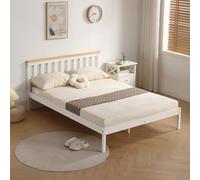 (4ft6 Double, White) Riga Wooden Bed Frame with Lucy Mattress