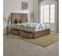 (4ft6, HB with No Drawers, Beige) MARBLE FABRIC DIVAN BED SET WITH LUXURY MATTRESS & 24" MATCHING HEADBOARD