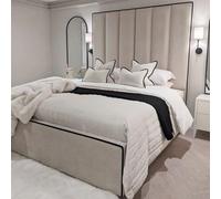 4Ft6In Double Hugo Cream Divan Ottoman Gas Lift Storage Bed With Black Contrast Piping