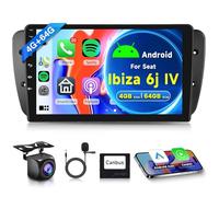 4G 64G Android Car Radio for SEAT IBIZA 6J MK4 2009-2014 with Carplay/Android Auto 9” HD Touchscreen Headunit GPS WiFi Bluetooth SWC FM RDS with Backup Camera