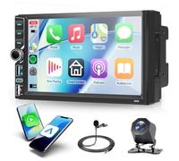 4G 64G Android Double Din Car Radio with Wireless Carplay Android Auto, 7 Inch 2 Din Touchscreen Car Radio Bluetooth FM RDS GPS WiFi 32EQ SWC Backup Camera