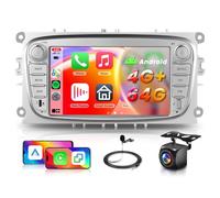 4G+64G Car Radio Stereo for Ford Focus II C-MAX S-MAX Galaxy II Mondeo with Wireless Carplay Android Auto USB/Type-C, Hodozzy 7" 1280P Touchscreen Radio BT5.0 GPS WiFi FM/RDS SWC Rear Camera(Silver)