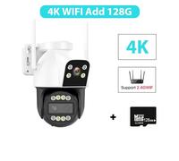 4G IP Camera Outdoor 4K HD 10X Zoom Three Lens Dual Screen Sim Card PTZ Camera Ai Tracking Video Surveillance CCTV Cam(4K WIFI Add 128G)