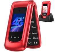 4G Senior Mobile Phone Simple for Elderly, Basic Cell Phone with Large Buttons, Flip Phone, Unlocked Senior Mobile Phone with 2.4" Color Display | SOS Button | FM Radio | Torch |1000mAh Battery (Red)
