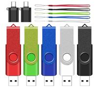 4GB USB Flash Drive with Type C Adapter, AreTop 5 Pack USB 2.0 Thumb Drives Memory Stick Swivel Jump Drive with LED Indicator for Home & Office Use (5 Pack 4GB, Mixed Colors)