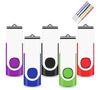 4GB USB Stick 5 Pack, EASTBULL Memory Sticks USB 2.0 Metal Flash Drive Swivel Design Fold Storage with 5 Color Lanyards