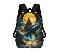 4Girls Celestial Whale & Moonlit Fantasy Citadel - Surreal Cosmic Ocean Artwork Backpack 3D Printed Boy School Backpack Casual Daypack Lightweight Rucksack for Middle School Students 17inch