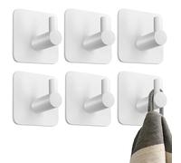 4happy 6 x Towel Holder Without Drilling, Classic Design, Self-Adhesive Hooks with Sticky Pads, Stick on Heavy Duty for Hanging, Bathroom Towel Hooks, Rustproof Stainless Steel, Colour: White