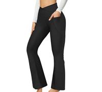 4How Flare Leggings for Women UK 2025 High Waisted Workout Leggings with Pockets Tummy Control Crossover Waist Compression Bell Bottom Yoga Wide Pants Black S