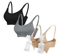 4How Pumping Bra Hands Free Nursing Bra for Breastfeeding Nursing Pumping Bra All in One Wireless Padded Maternity Bralette, Black+Beige+Grey, L