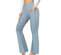 4How Women's Flare Yoga Pants with Pockets UK 2025, V Crossover Flare Leggings, High Waist Workout Flared Leggings for Women Tummy Control Blue L