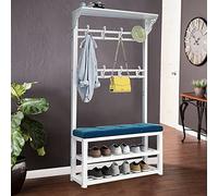 4in1 Freestanding Coat Rack with Shoe Storage 2 Shelves Bench & Removable Hooks Multifunctional Hallway Organizer for Entryway Mudroom & Foyer
