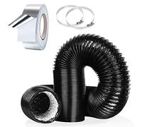 4Inch 10FT Flexible Aluminum Air Ducting, Heavy-Duty Black Dryer Vent Hose for HVAC Ventilation,Duct Fan Systems, 2 Hose Clamps and 1 Aluminum Foil Tape Include