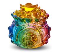 4inch Colorful Crystal Treasure Basin with Golden Ingot/Yuan Bao Glass Wealth Money Bag Feng Shui Statue for Home Office Decor Housewarming Gift, Cornucopia