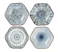 4Japanese Style Ceramic Dipping Bowls - 3OZ Sｍall Bowls Porcelain Tapas Dishes for Sushi Rice Dessert Bowl Side Soy Sauce Dishes Inklusive Geschirrtuch for Sushi Dip Snack Oil Rice and Soup (Hexagon)