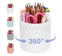 4Johor Pen Holder - 360° Rotating, 5 Slot Pen Holder For Desk. Pencil Holder For Office,School,Dorm Room&Vanity, Desk Accessories(White)