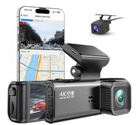 4K+1080P Car DVR Dash Cam Dual cameras Front and Rear, Built in WiF App Control GPS Track with UHD 2160P Night Vision Time-lapse mode Loop Recording G-Sensor Parking Monitor