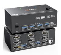 4K@144Hz KVM Switch 3 Monitors 2 Computers, HDMI+2 Displayport KVM Switch Triple Monitor for 2 Computer Share 3 Monitor and 4 USB3.0 Port, Supports Expanded and Duplicated Mode, With Wired Remote